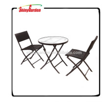 conjunto de comedor de playa de mimbre, muebles de jardín de ratán para la venta, conjunto de silla plegable de mimbre de acero